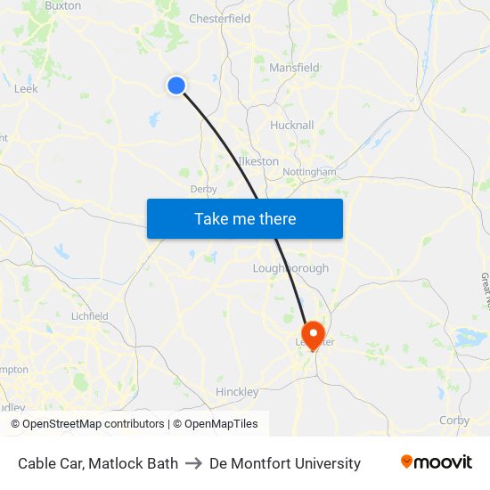 Cable Car, Matlock Bath to De Montfort University map