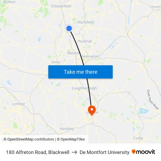 180 Alfreton Road, Blackwell to De Montfort University map