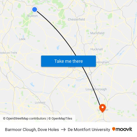 Barmoor Clough, Dove Holes to De Montfort University map
