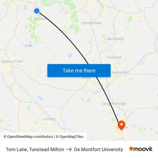 Tom Lane, Tunstead Milton to De Montfort University map
