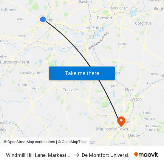 Windmill Hill Lane, Markeaton to De Montfort University map