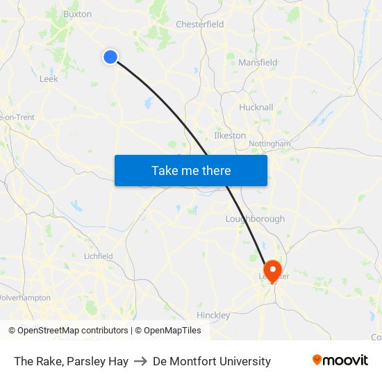 The Rake, Parsley Hay to De Montfort University map