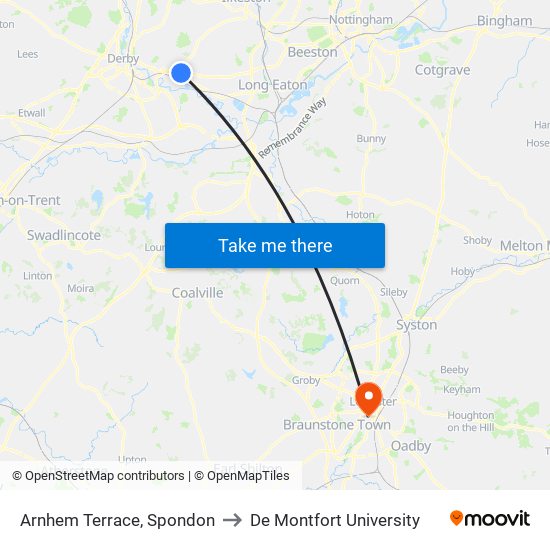 Arnhem Terrace, Spondon to De Montfort University map