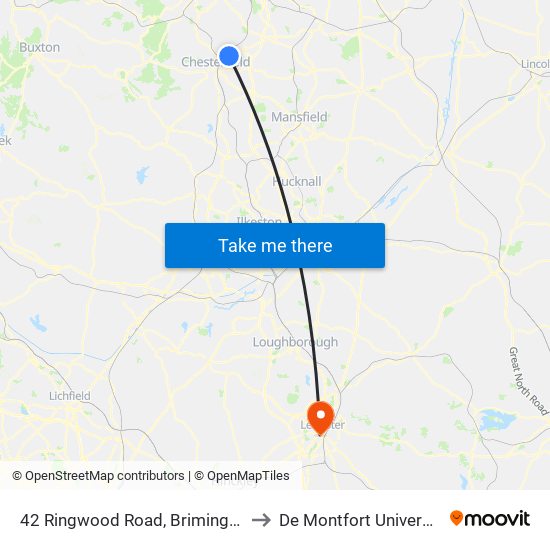 42 Ringwood Road, Brimington to De Montfort University map