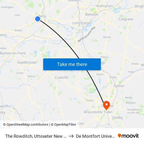 The Rowditch, Uttoxeter New Road to De Montfort University map