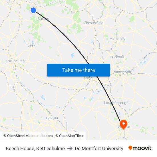 Beech House, Kettleshulme to De Montfort University map
