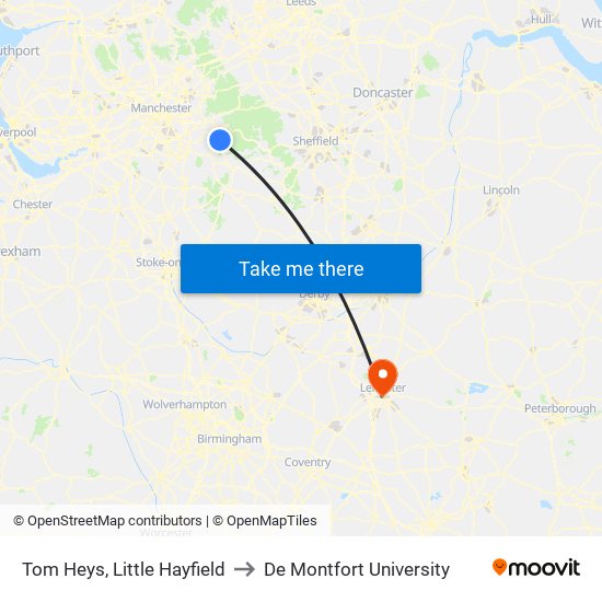 Tom Heys, Little Hayfield to De Montfort University map