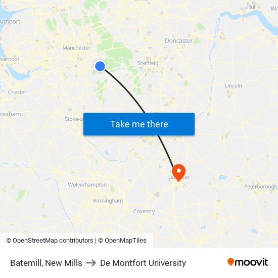 Batemill, New Mills to De Montfort University map