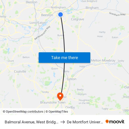 Balmoral Avenue, West Bridgford to De Montfort University map