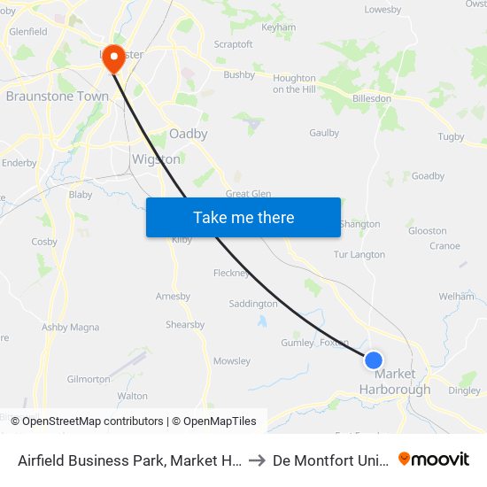 Airfield Business Park, Market Harborough to De Montfort University map