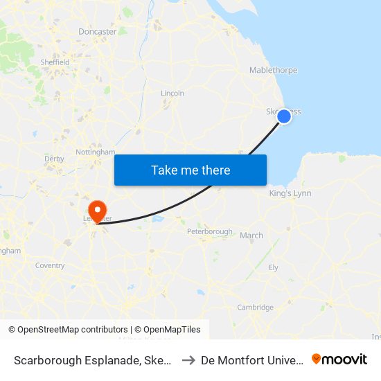 Scarborough Esplanade, Skegness to De Montfort University map