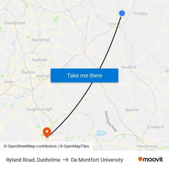 Ryland Road, Dunholme to De Montfort University map