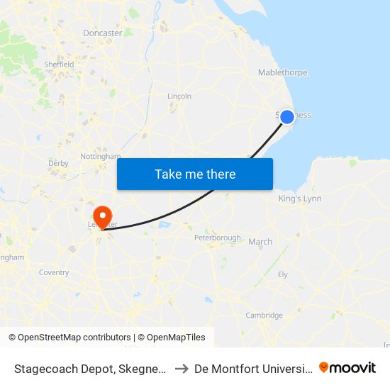 Stagecoach Depot, Skegness to De Montfort University map