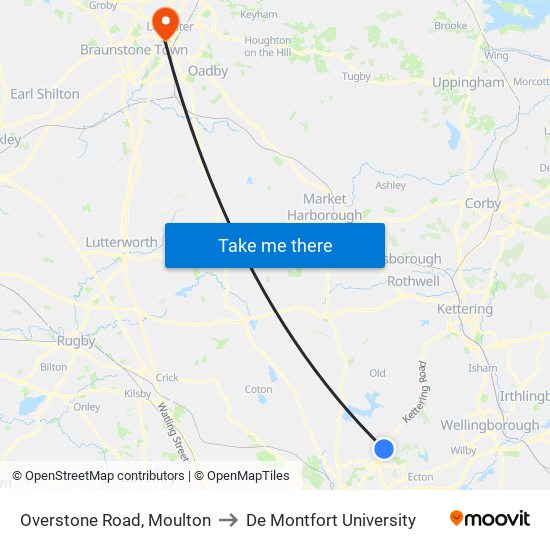 Overstone Road, Moulton to De Montfort University map