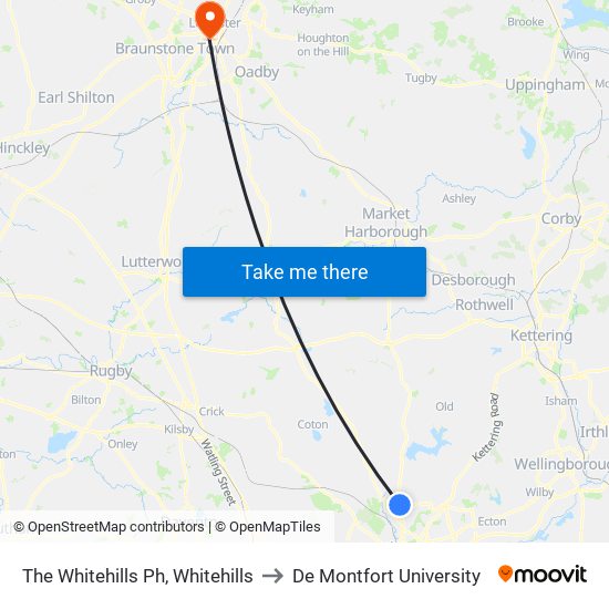 The Whitehills Ph, Whitehills to De Montfort University map