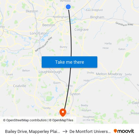 Bailey Drive, Mapperley Plains to De Montfort University map