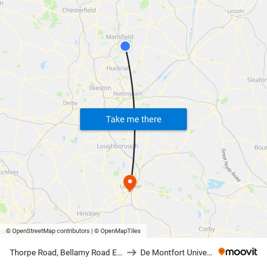 Thorpe Road, Bellamy Road Estate to De Montfort University map