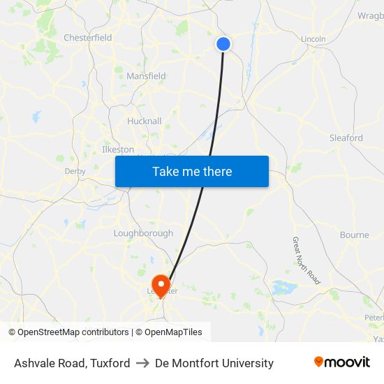 Ashvale Road, Tuxford to De Montfort University map