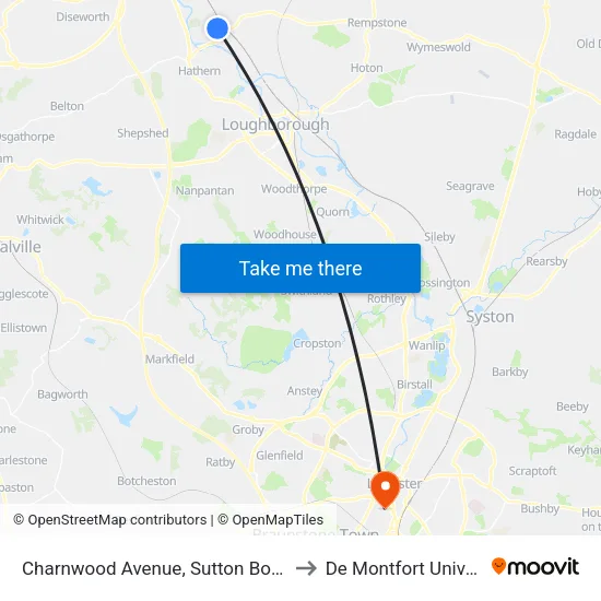 Charnwood Avenue, Sutton Bonington to De Montfort University map
