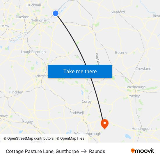 Cottage Pasture Lane, Gunthorpe to Raunds map