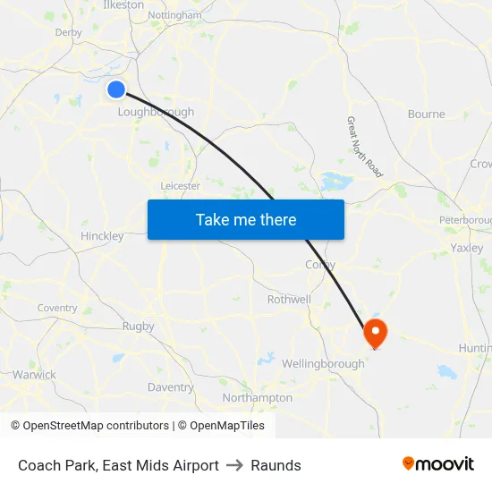 Coach Park, East Mids Airport to Raunds map