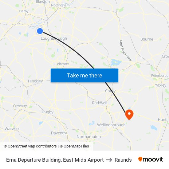 Ema Departure Building, East Mids Airport to Raunds map