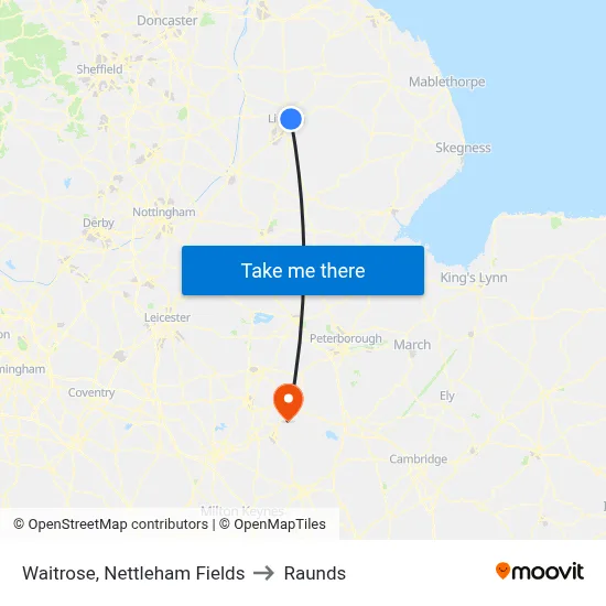 Waitrose, Nettleham Fields to Raunds map