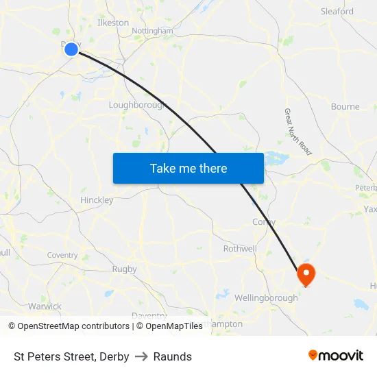 St Peters Street, Derby to Raunds map