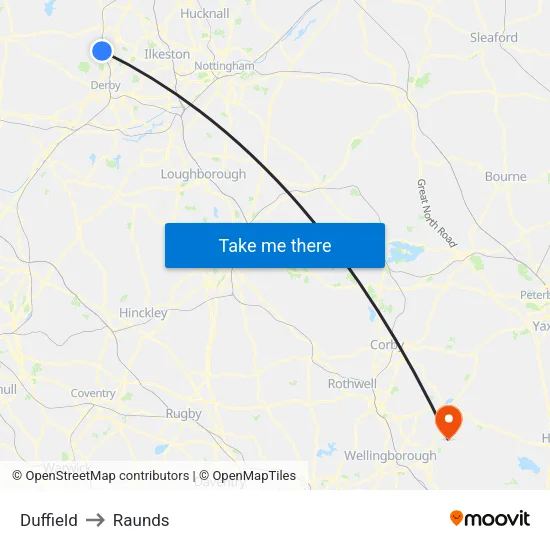 Duffield to Raunds map