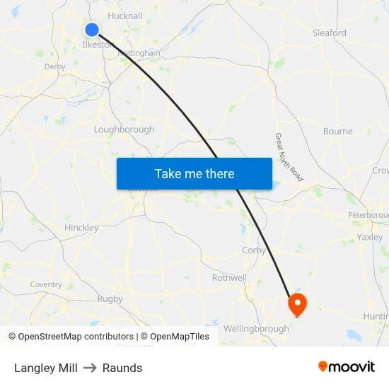 Langley Mill to Raunds map