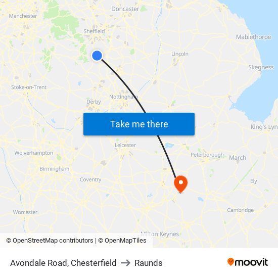 Avondale Road, Chesterfield to Raunds map