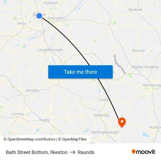 Bath Street Bottom, Ilkeston to Raunds map