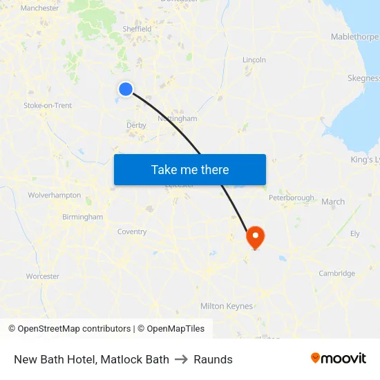 New Bath Hotel, Matlock Bath to Raunds map