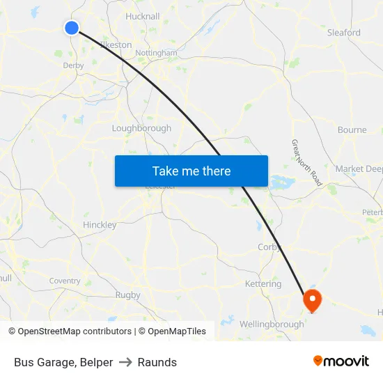 Bus Garage, Belper to Raunds map