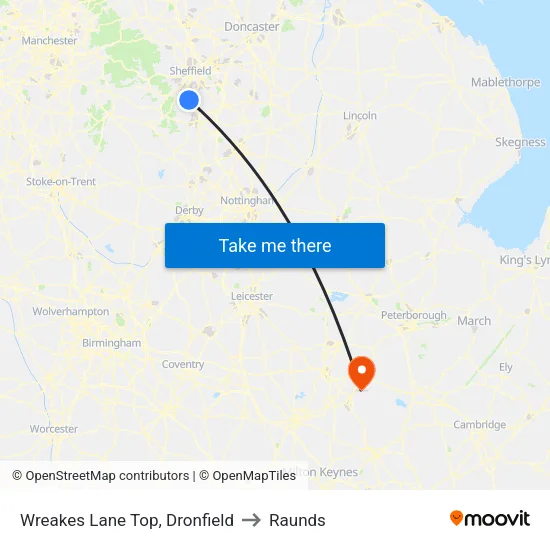 Wreakes Lane Top, Dronfield to Raunds map
