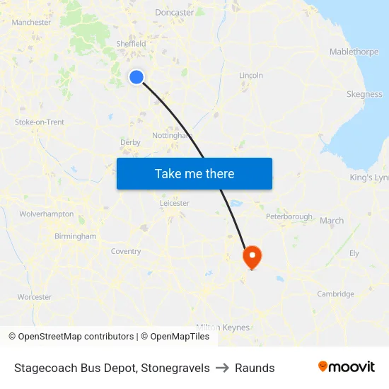 Stagecoach Bus Depot, Stonegravels to Raunds map
