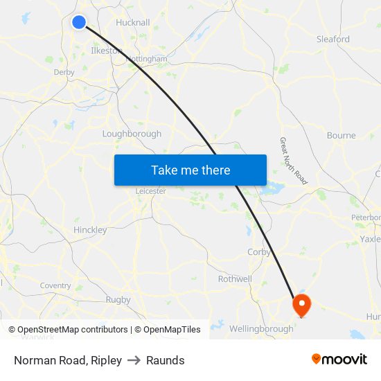 Norman Road, Ripley to Raunds map