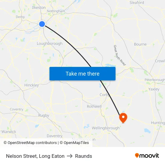 Nelson Street, Long Eaton to Raunds map