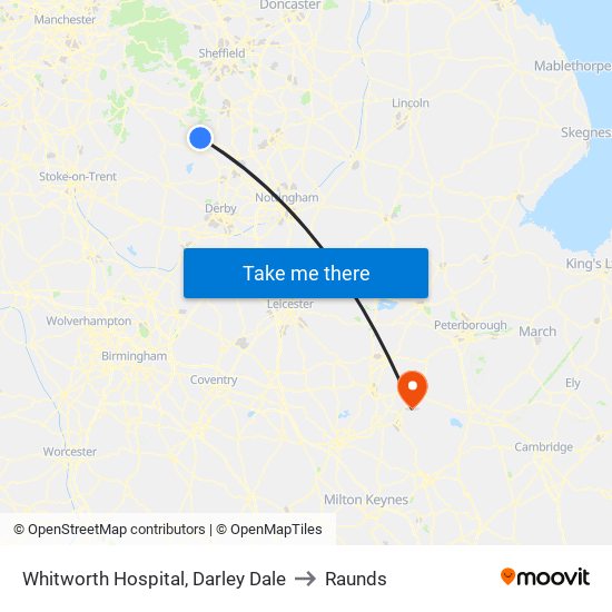 Whitworth Hospital, Darley Dale to Raunds map