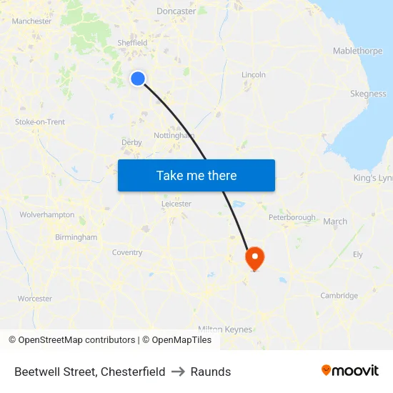 Beetwell Street, Chesterfield to Raunds map