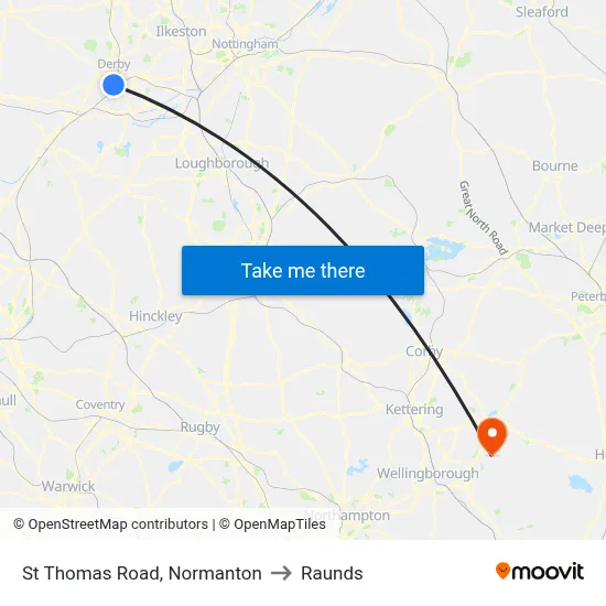St Thomas Road, Normanton to Raunds map