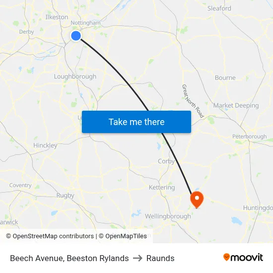 Beech Avenue, Beeston Rylands to Raunds map