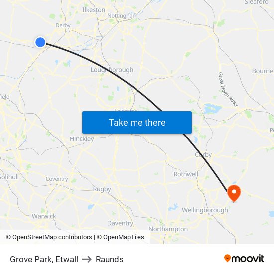 Grove Park, Etwall to Raunds map