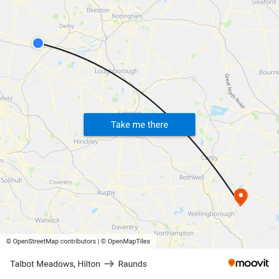 Talbot Meadows, Hilton to Raunds map