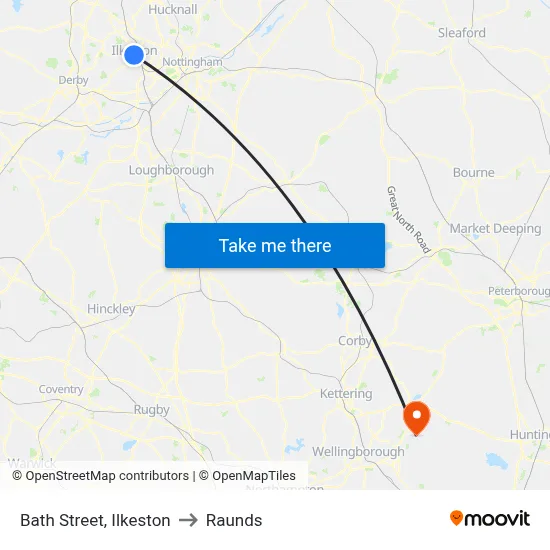 Bath Street, Ilkeston to Raunds map