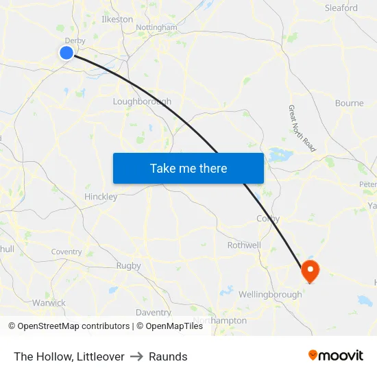 The Hollow, Littleover to Raunds map