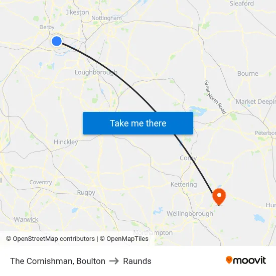The Cornishman, Boulton to Raunds map