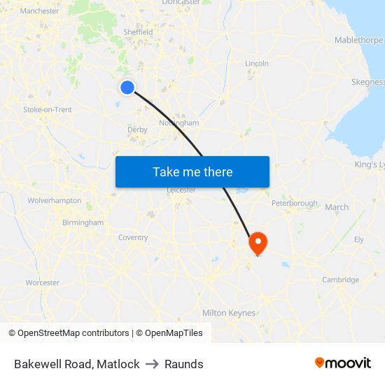 Bakewell Road, Matlock to Raunds map