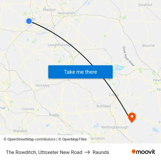 The Rowditch, Uttoxeter New Road to Raunds map