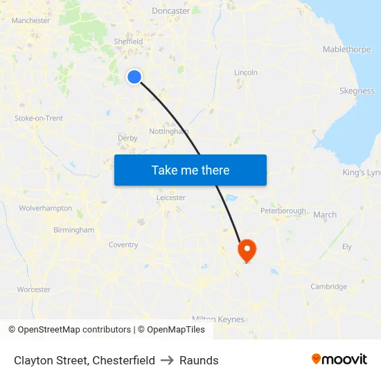 Clayton Street, Chesterfield to Raunds map